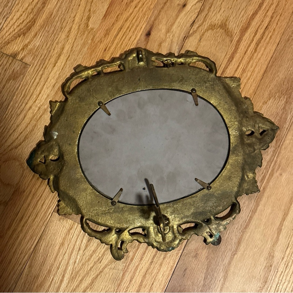 Antique MIRROR Baroque French vanity free standing solid Brass with green detail - Picture 7 of 16
